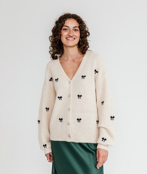 YAS YASBow LS Embroided Knit Cardigan Beige