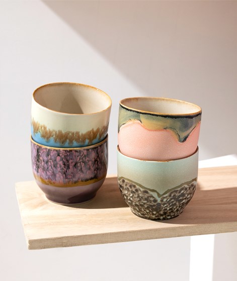 HKLIVING 70s Ceramics: Caf Becher Lagoon (4er-Set) mehrfarbig